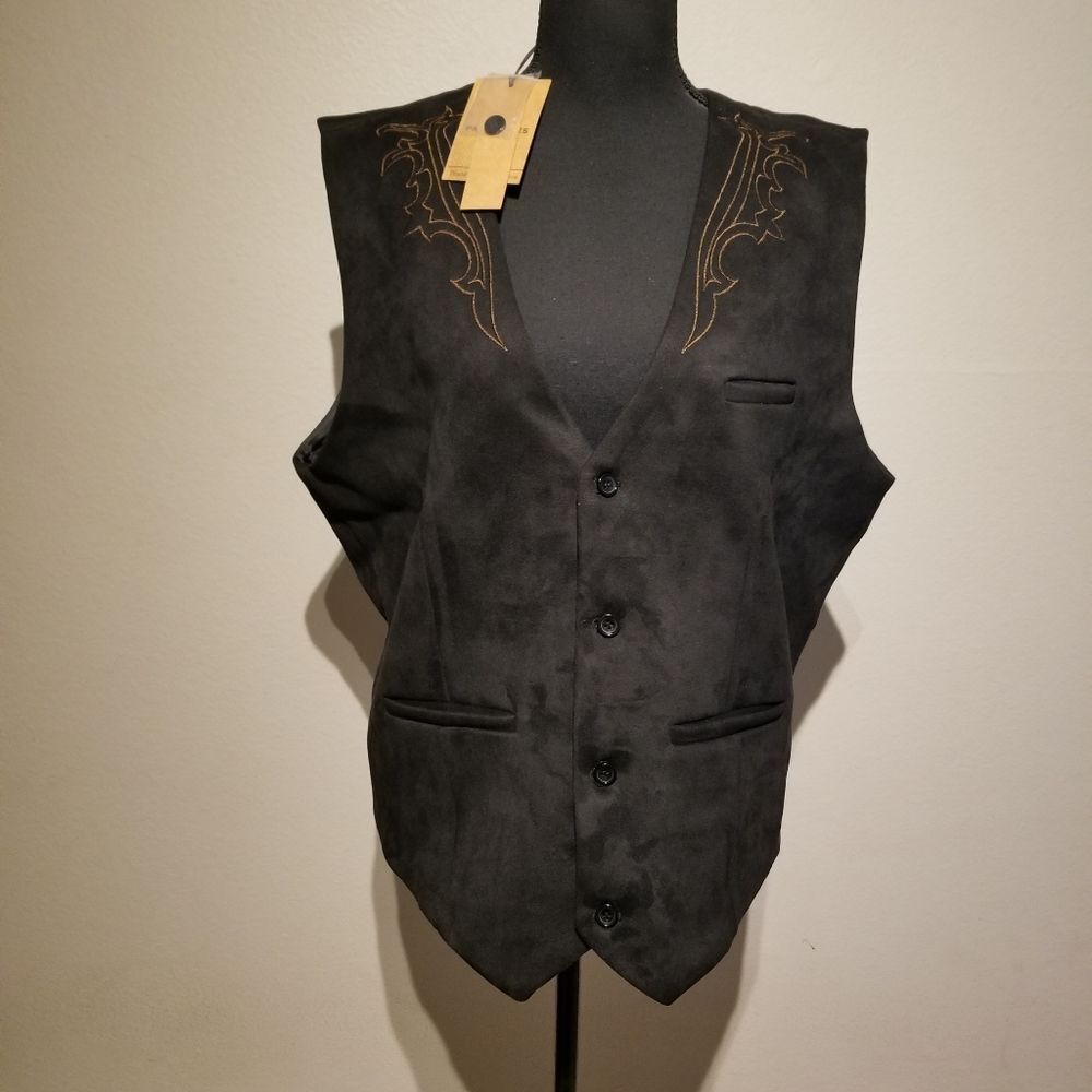 PAUL JONES MENS FAUX SUEDE LEATHER WAISTCOAT VEST WESTERN LARGE b26
